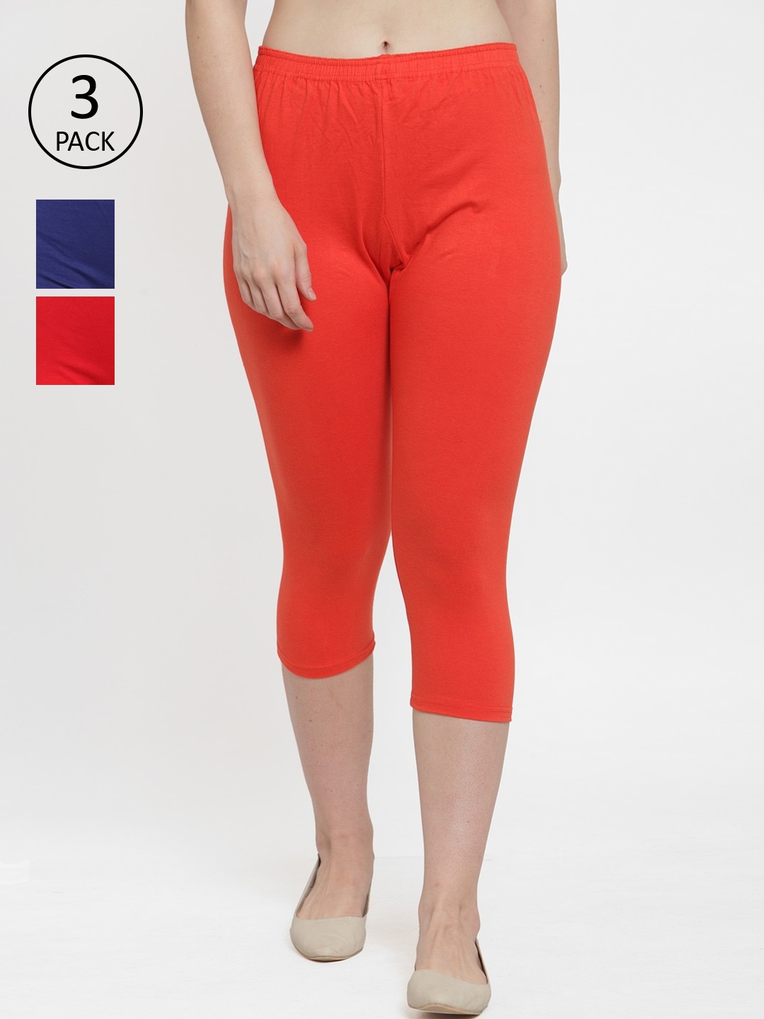 

GRACIT Women Pack Of 3 Solid Skinny Fit Capris, Red
