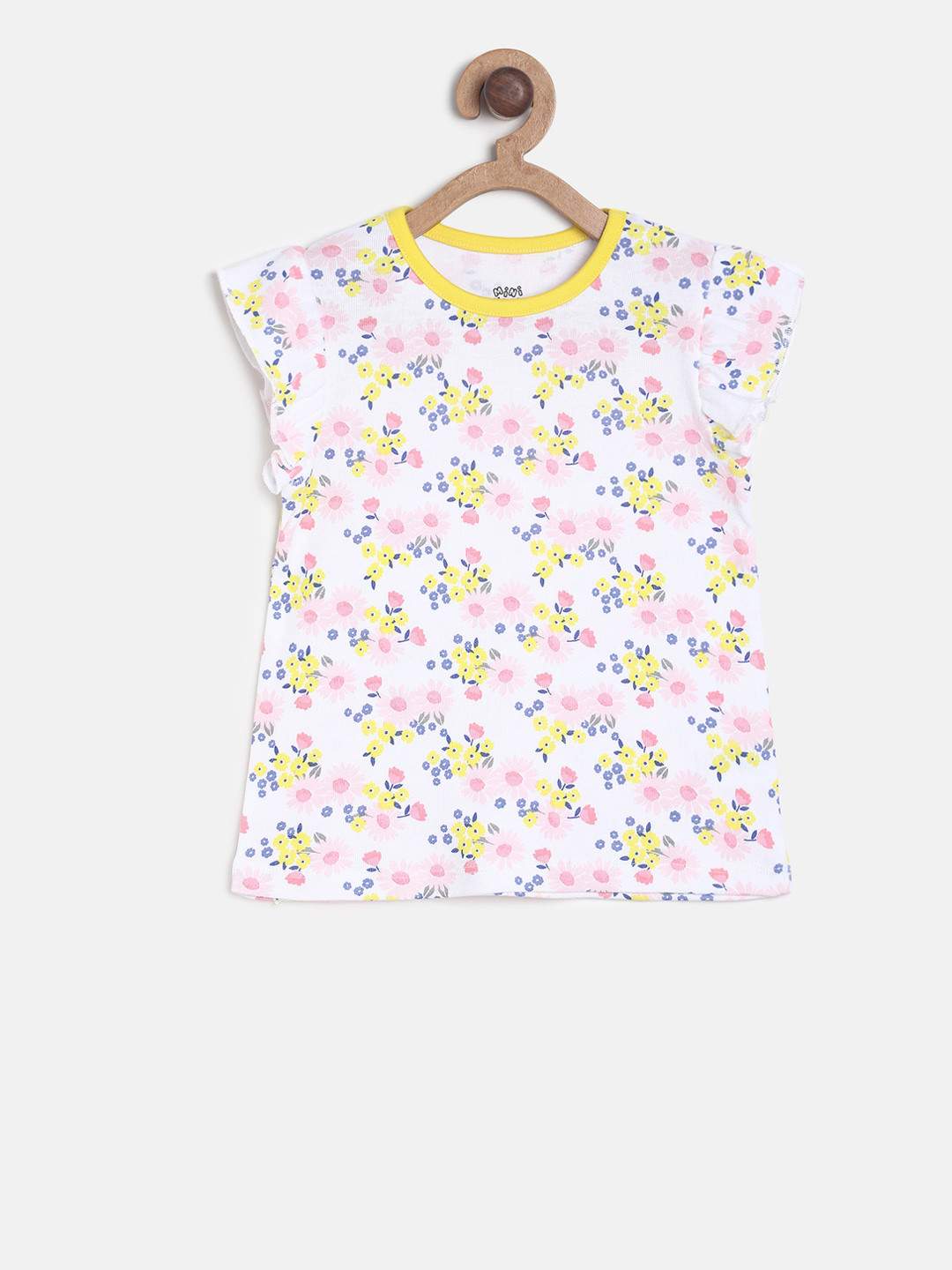 

MINI KLUB Girls White Floral Printed Knitted Pure Cotton Top