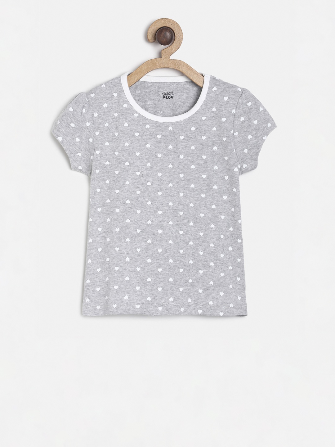 

MINI KLUB Girls Grey Printed Round Neck Pure Cotton T-shirt