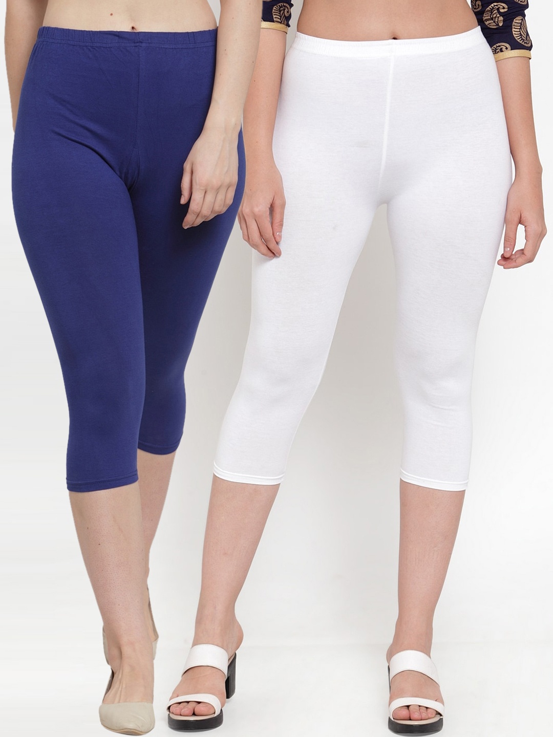 

GRACIT Women Pack Of 2 Solid Slim Fit Capris, White