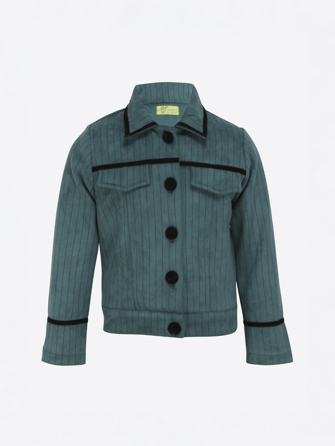 

CUTECUMBER Girls Green & Black Striped Suede Overcoat