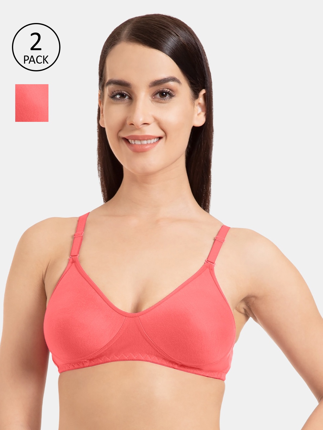 

KOMLI Pack of 2 Solid Non-Wired Non Padded Everyday Bra K-9103, Coral