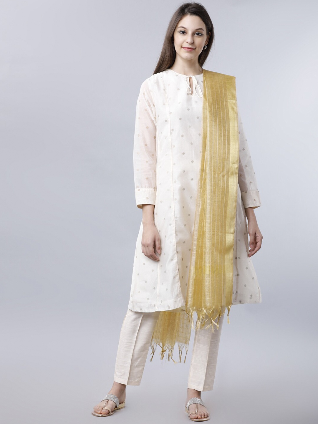 

Vishudh Beige & Gold-Toned Woven Design Dupatta