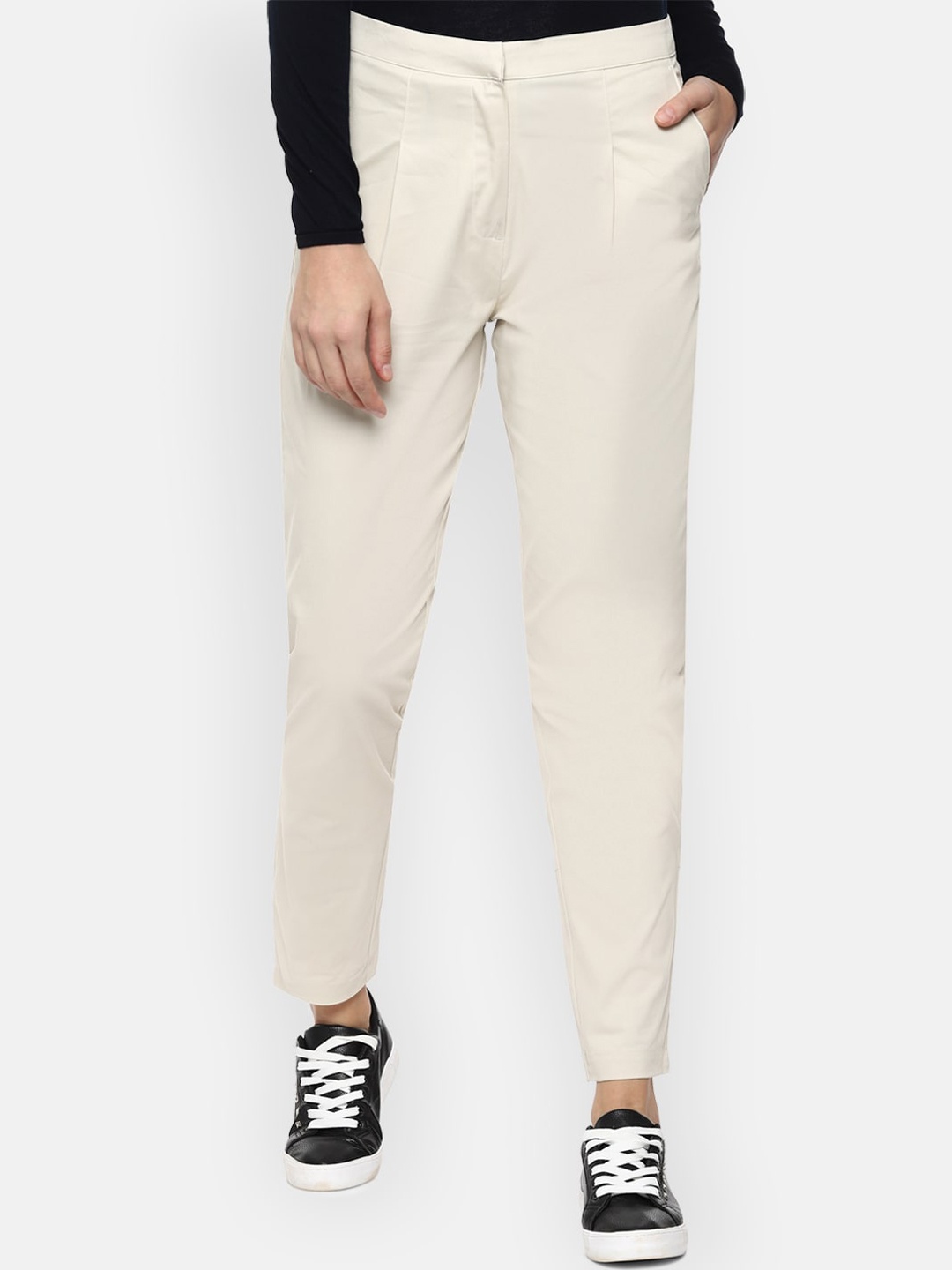 

Van Heusen Women Off-White Slim Fit Solid Regular Trousers