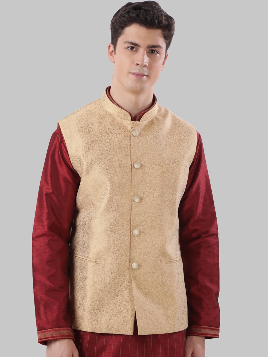 

Ethnix by Raymond Men Gold-Toned Woven Design Nehru Jacket