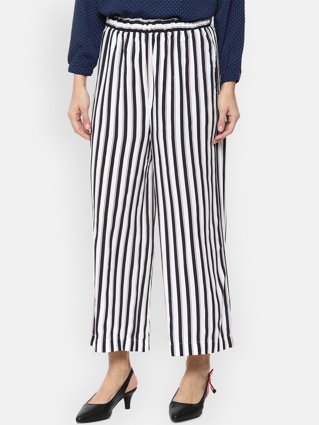 

Van Heusen Women White & Black Regular Fit Striped Parallel Trousers