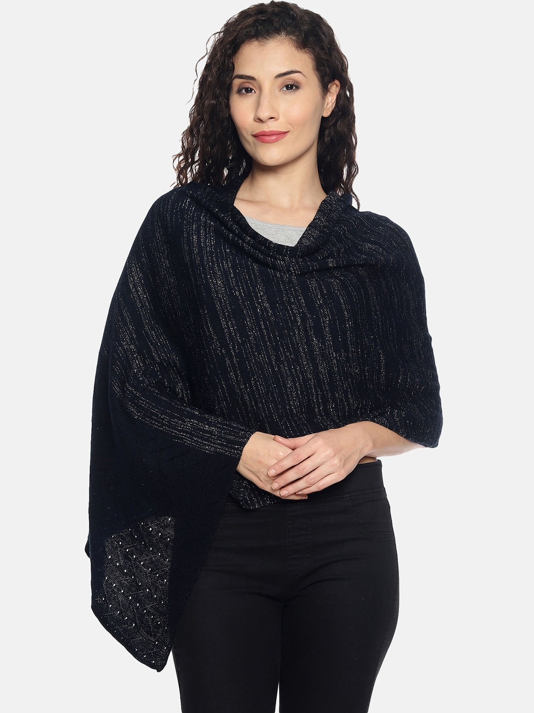 513 Woven Design Acrylic Winter Stole, Navy blue
