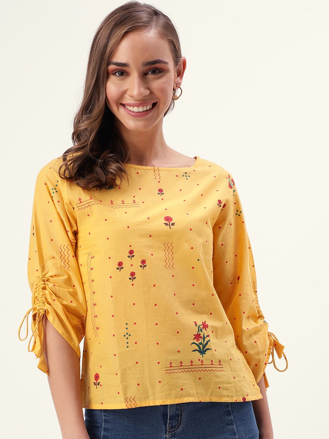 Saaki Women Mustard Yellow Printed Top