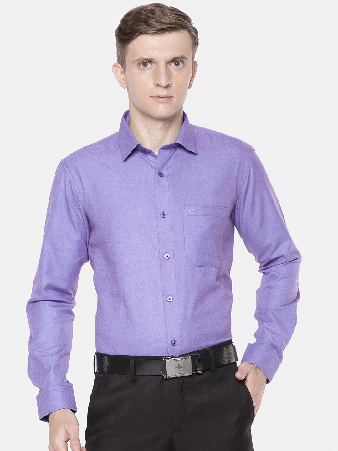 Jansons Men Violet Regular Fit Solid Formal Shirt