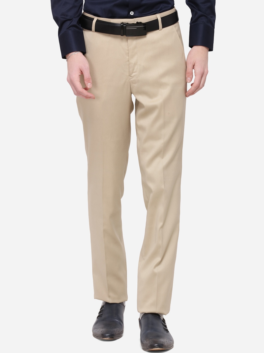 

Greenfibre Men Beige Slim Fit Solid Formal Trousers
