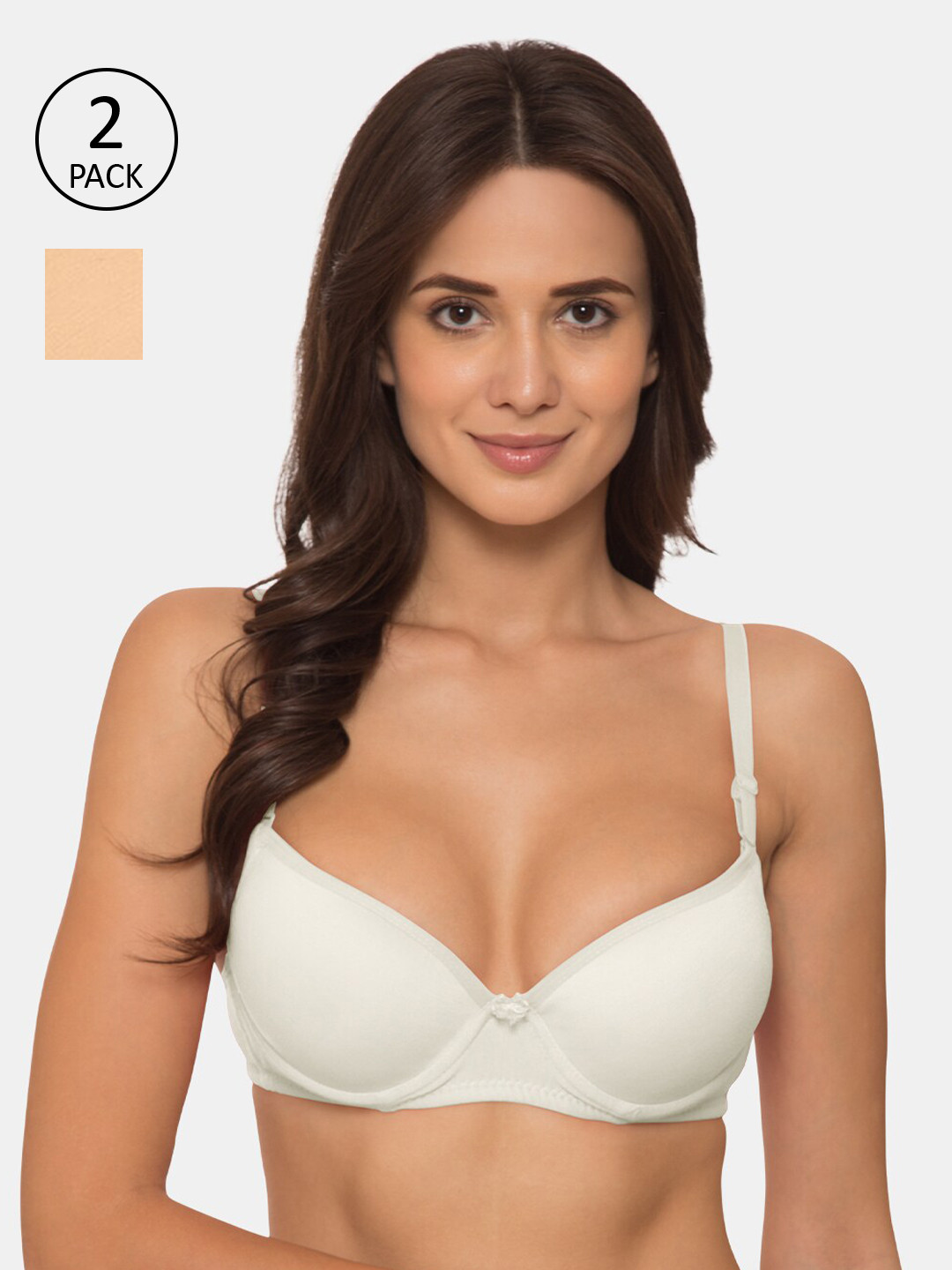 

KOMLI Pack Of 2 Solid Underwired Heavily Padded T-shirt Bras K-914, Off white