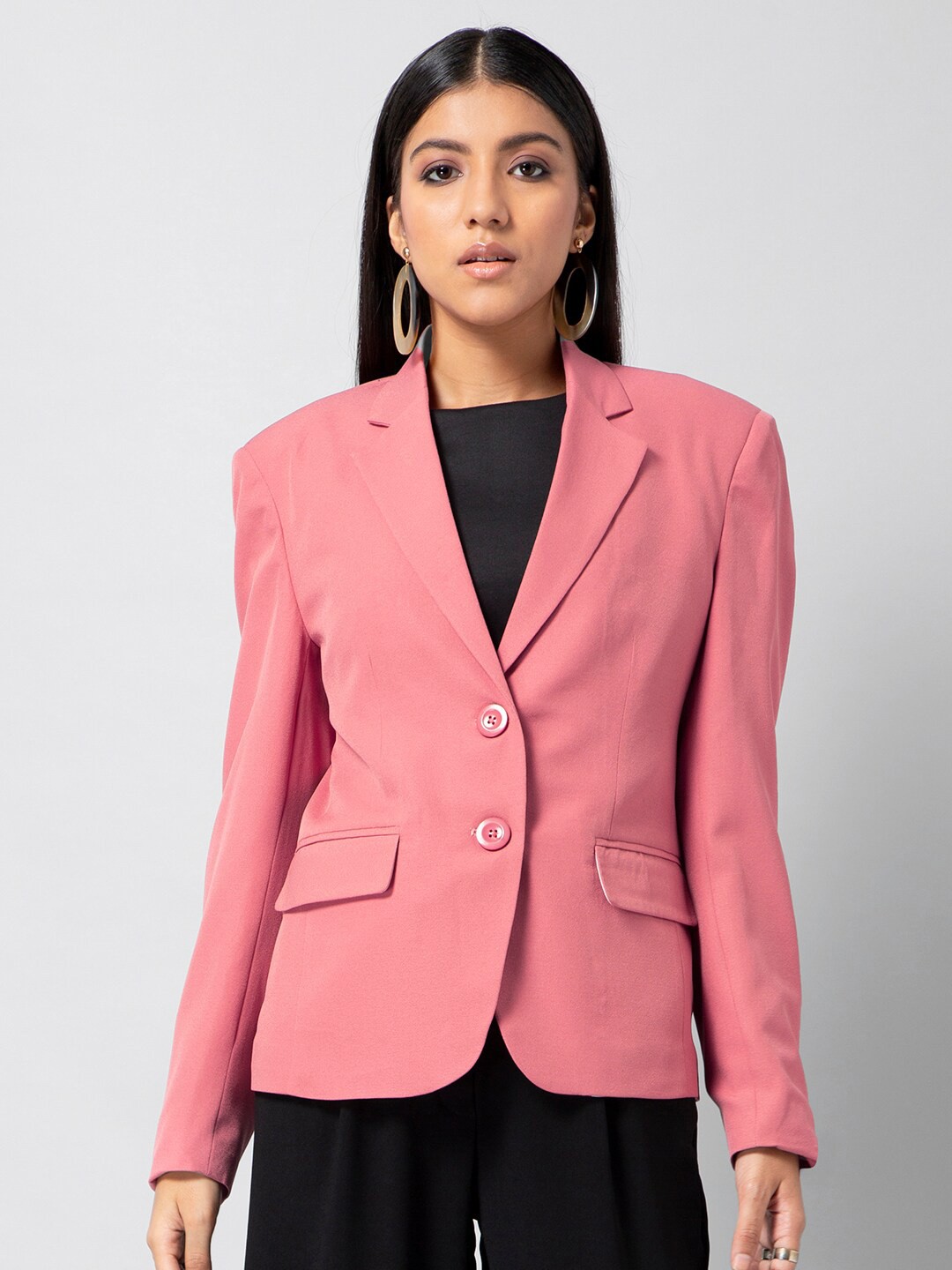 

FabAlley Women Pink Solid Single-Breasted Blazer