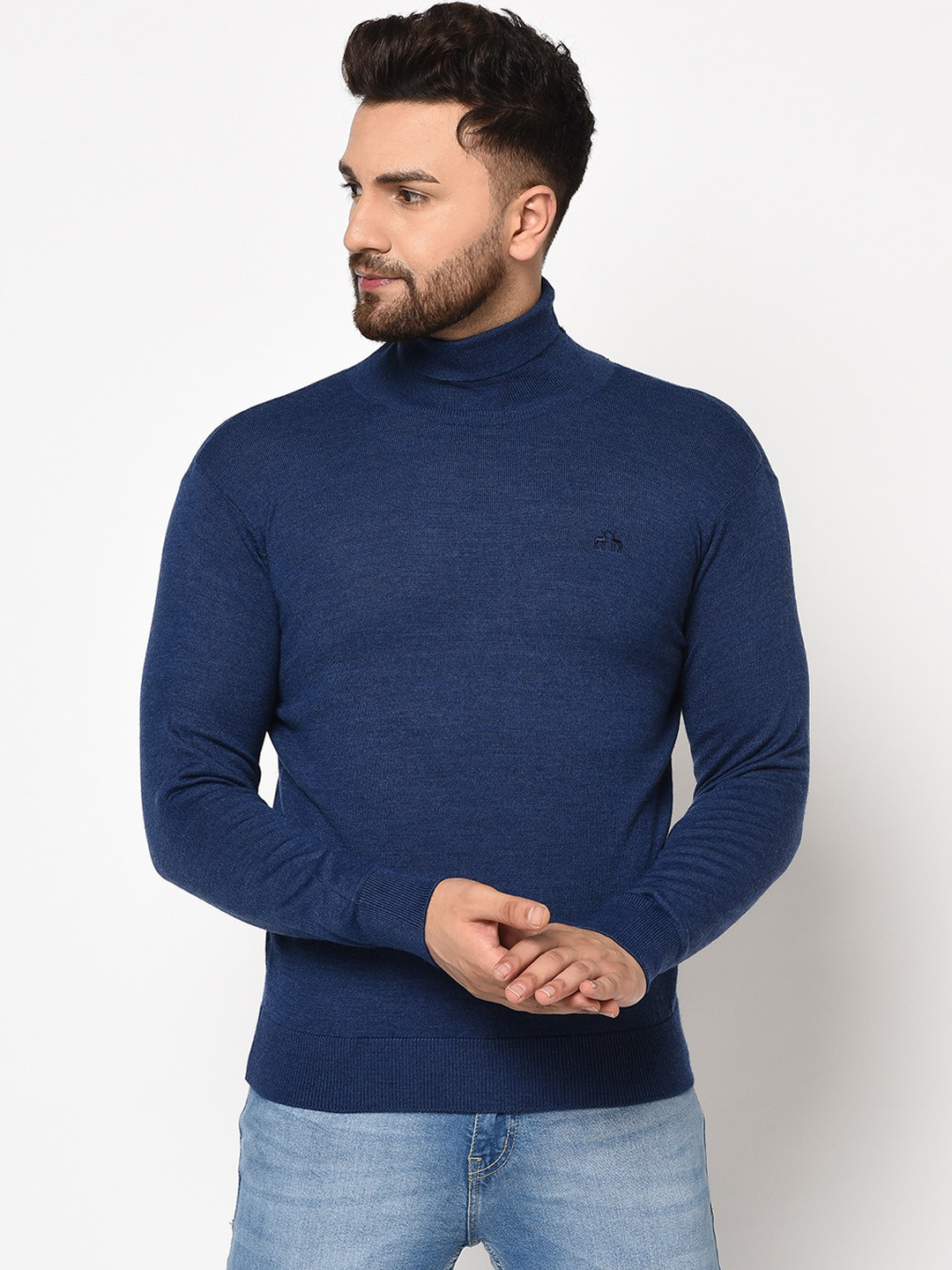 

98 Degree North Men Blue Solid Pullover Sweater