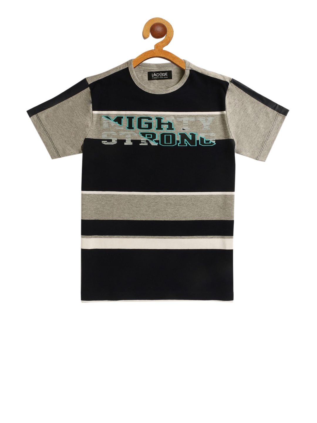 

LAdore Boys Black Grey Striped Round Neck Pure Cotton T-shirt