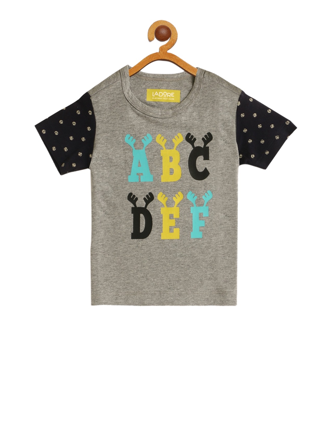 

LAdore Kids Grey Black Printed Round Neck Pure Cotton T-shirt