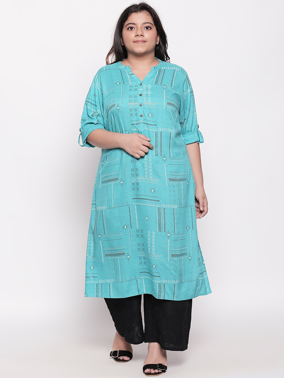 

RANGMANCH PLUS by Pantaloons Women Blue Printed A-Line Kurta