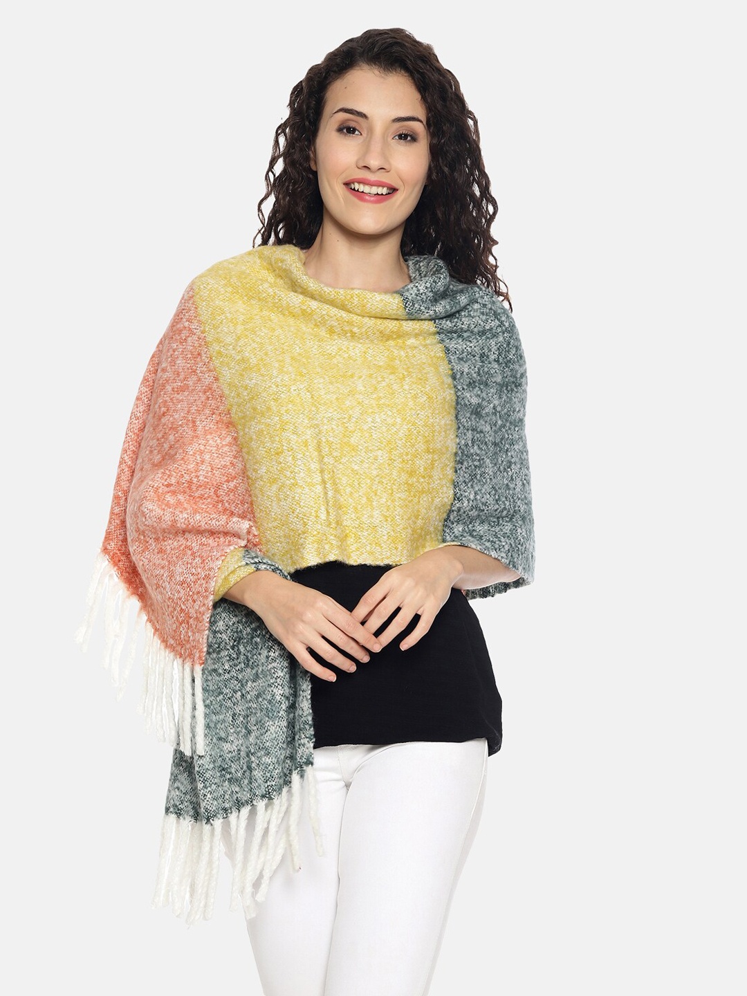 

513 Women Yellow & Red Colourblocked Stole