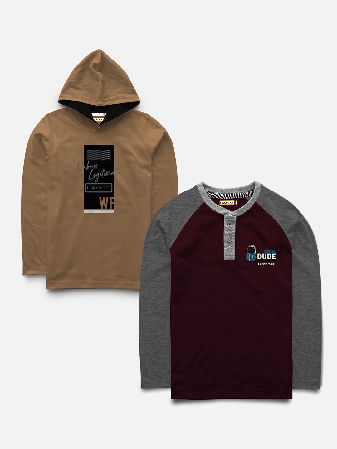 

HELLCAT Boys Maroon Pack Of 2 Colourblocked Round Neck T-shirt