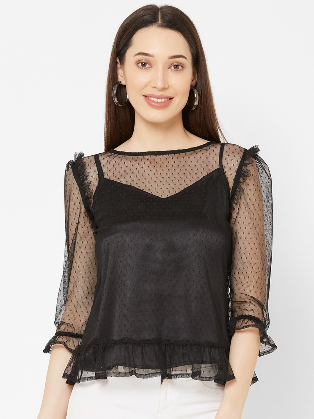 

MISH Women Black Self Design Top
