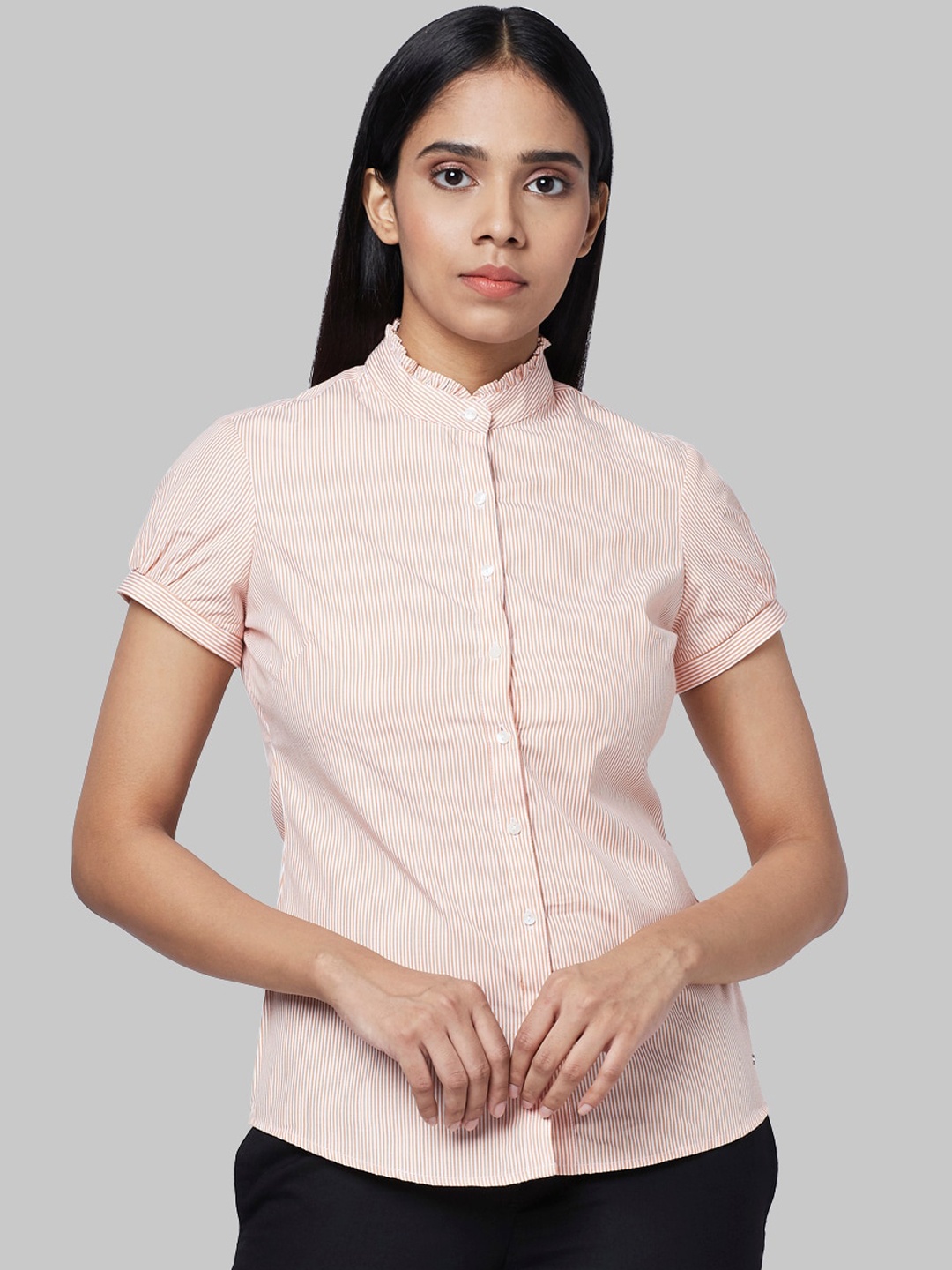 

Park Avenue Woman Women Orange & White Regular Fit Striped Casual Shirt