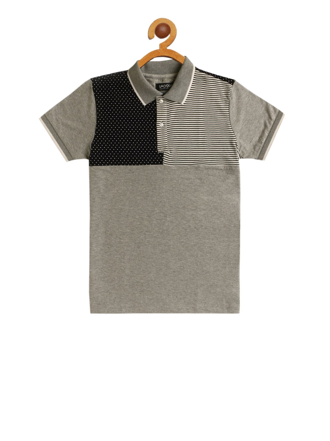 LAdore Kids Grey & White Striped Polo Collar T-shirt