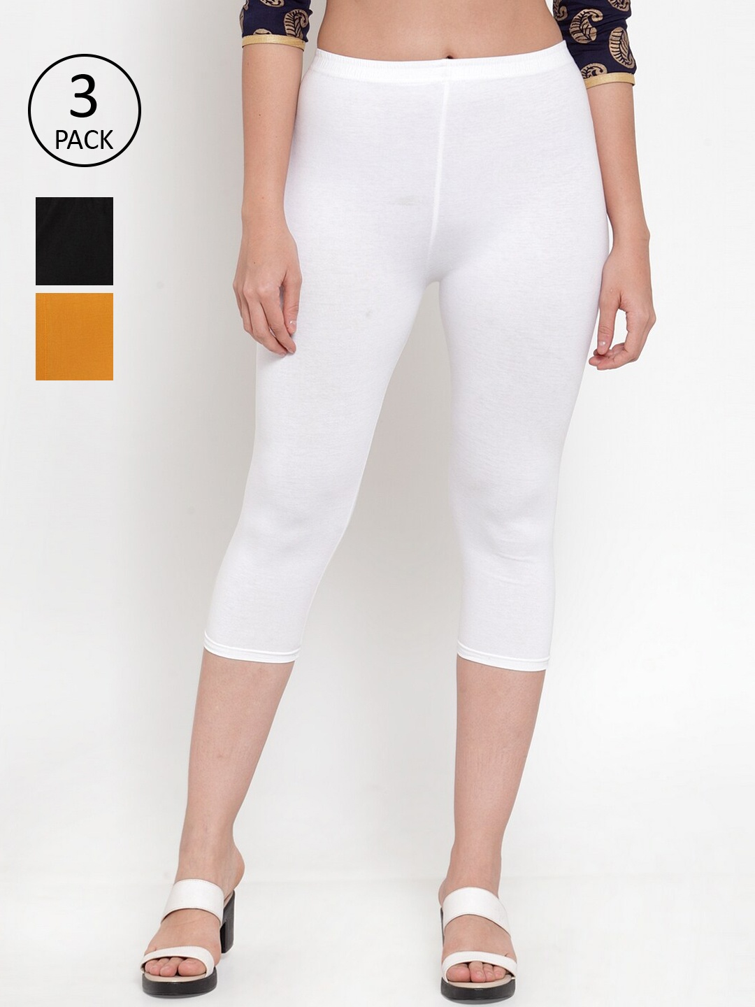 

GRACIT Women Black & White Pack of 3 Solid Skinny Fit Capris