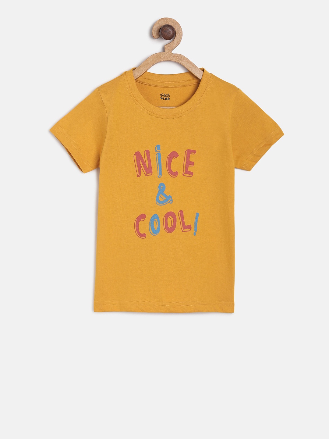 

MINI KLUB Boys Yellow Printed Round Neck Pure Cotton T-shirt