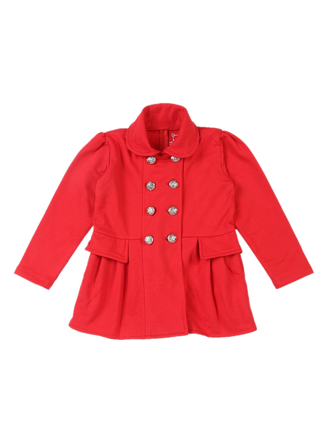 

Lazy Shark Girls Red Solid Double Breasted Pea Coat