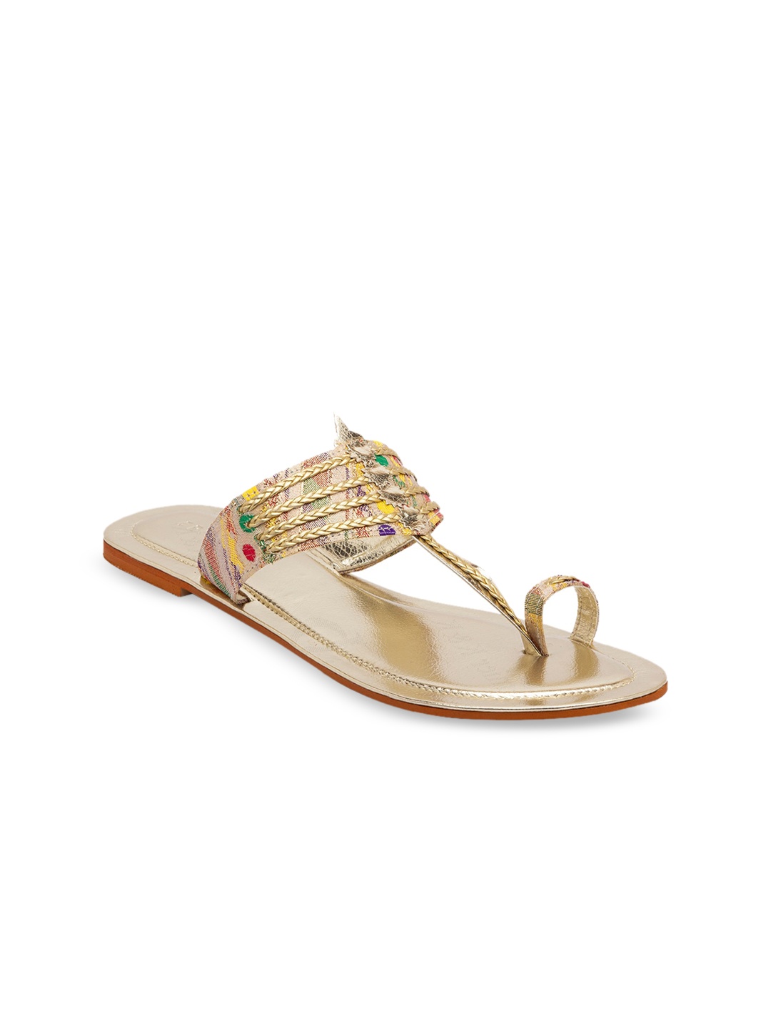 

ERIDANI Women Gold-Toned Embellished One Toe Flats