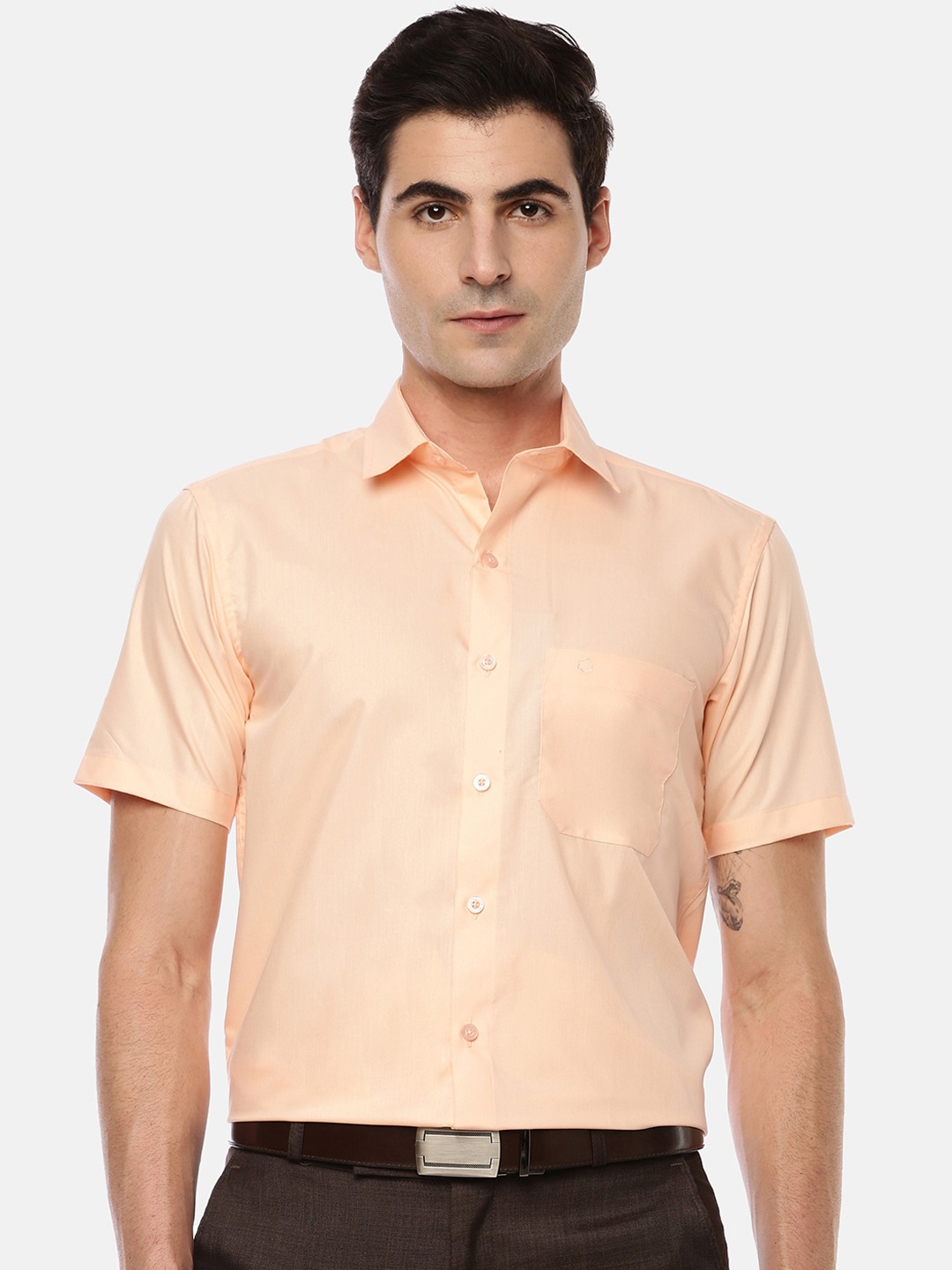 Jansons Men Orange Regular Fit Solid Formal Shirt
