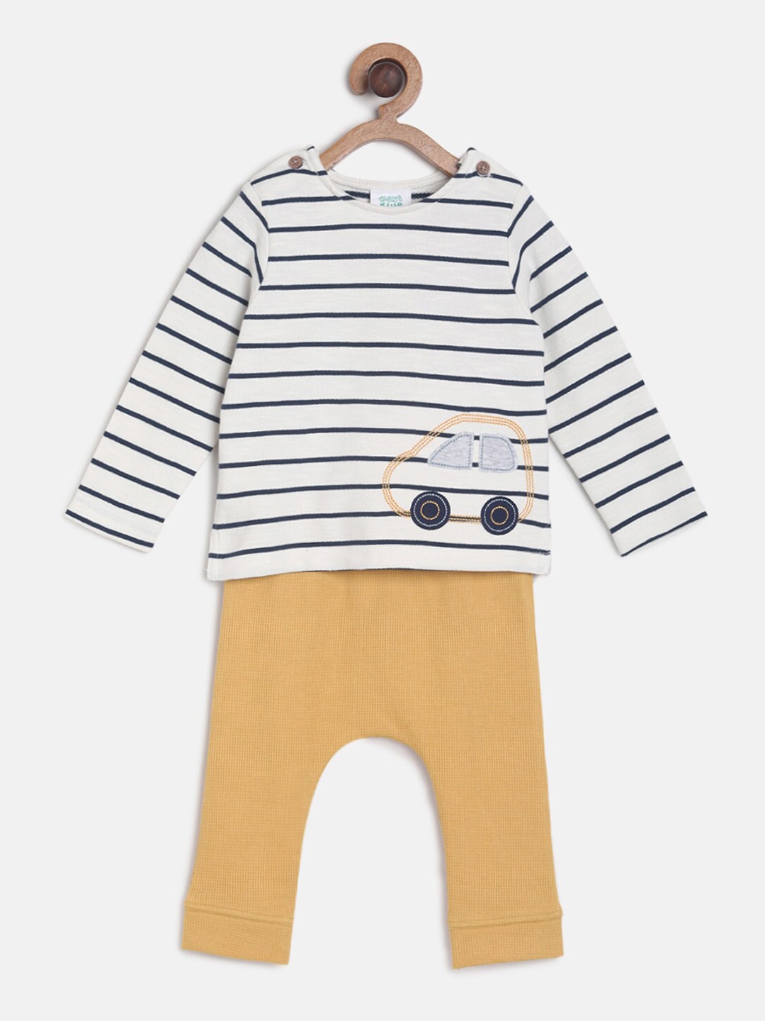 MINI KLUB Boys White & Beige Striped T-shirt with Pyjamas