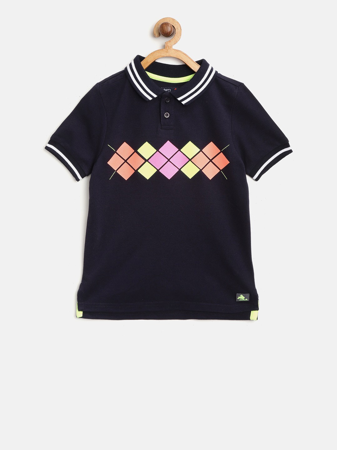 

Cherry Crumble Kids Navy Blue & Orange Printed Polo Collar T-shirt