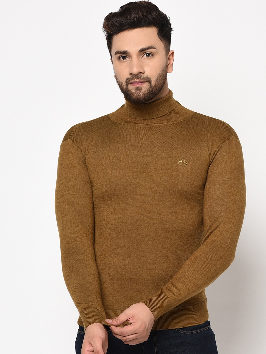 

98 Degree North Men Brown Solid Pullover Sweater