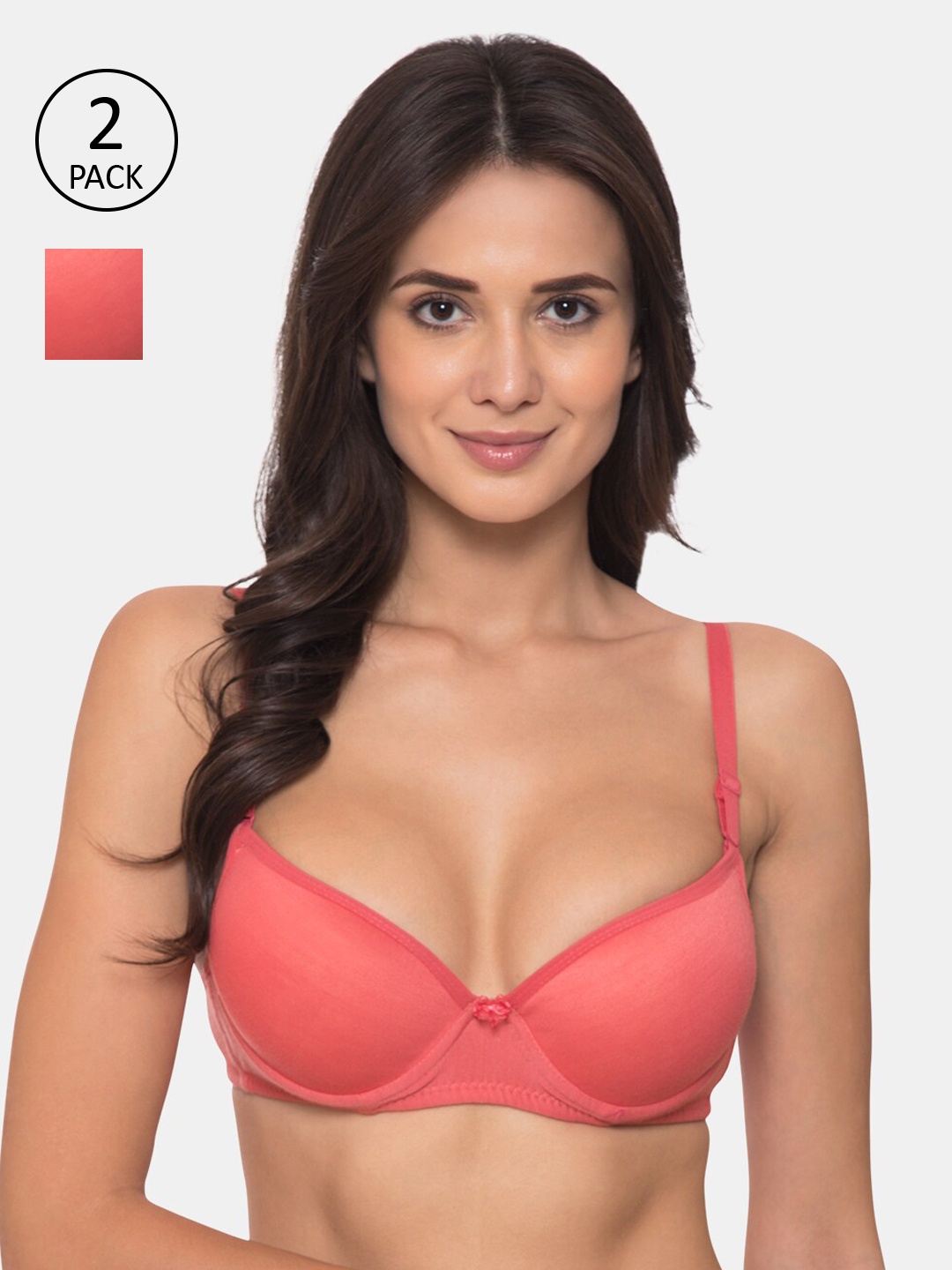

KOMLI Pack Of 2 Coral Red Solid Underwired Heavily Padded T-shirt Bras K-914-2PC-CRL-30B