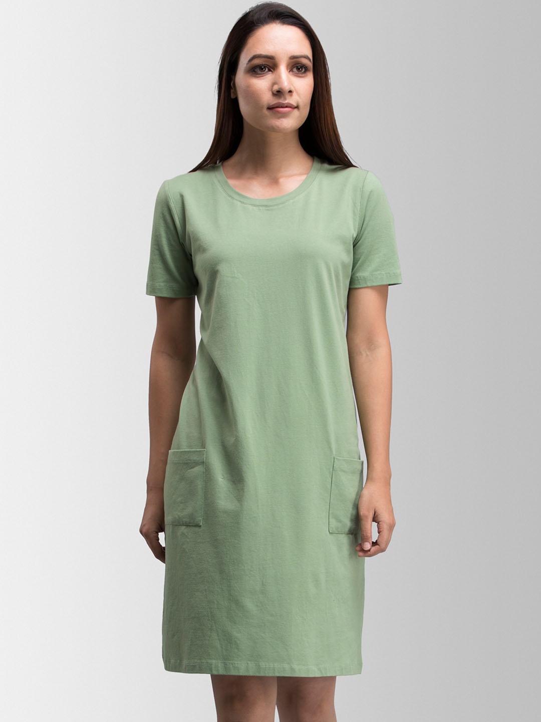 

FableStreet Women Green Solid T-shirt Dress