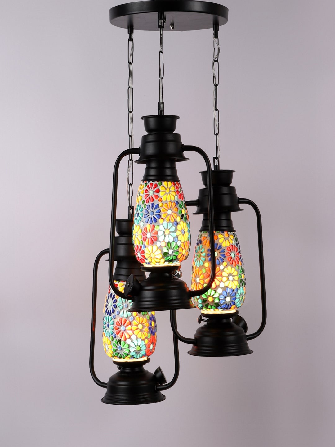 

MFD HOME FURNISHING Black Textured Hanging Lanterns