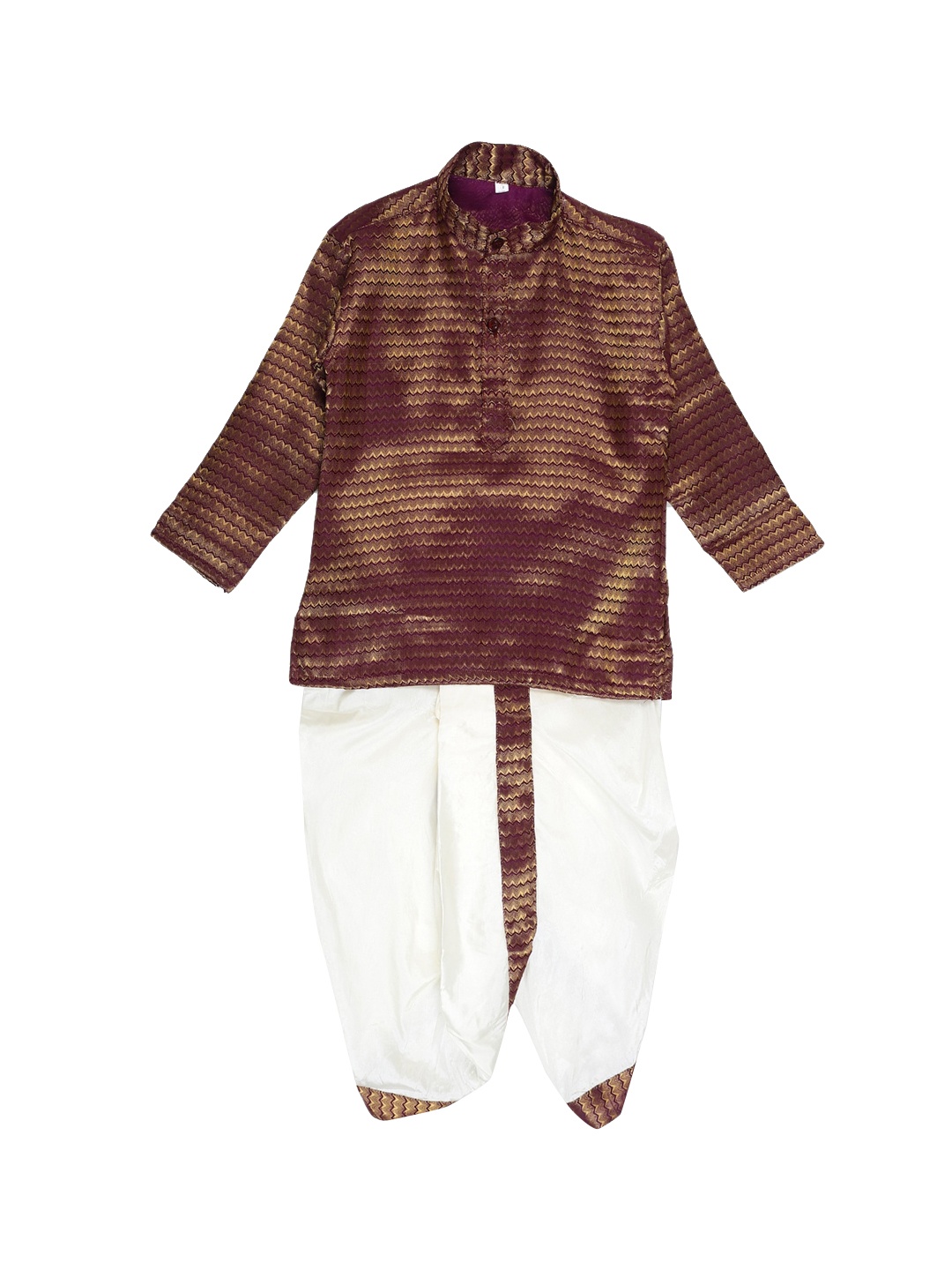 

Sethukrishna Boys Maroon & White Solid Kurta with Dhoti Pants