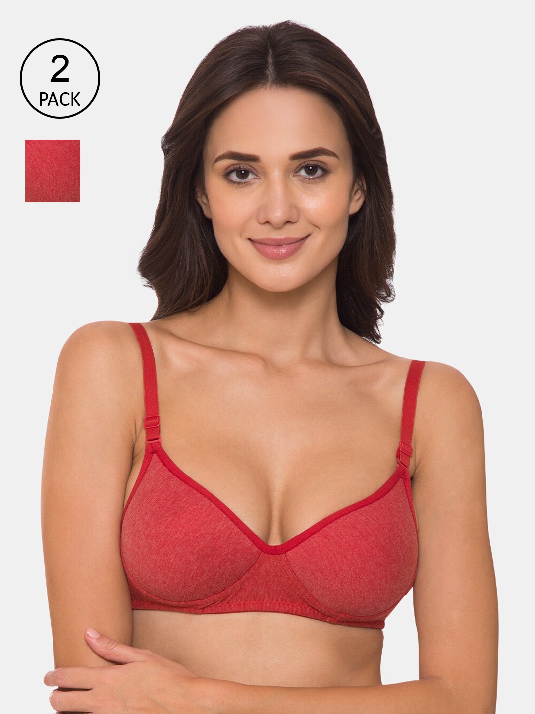 

KOMLI Pack of 2 Red Solid Non-Wired Lightly Padded Everyday Bra K-533-2PC
