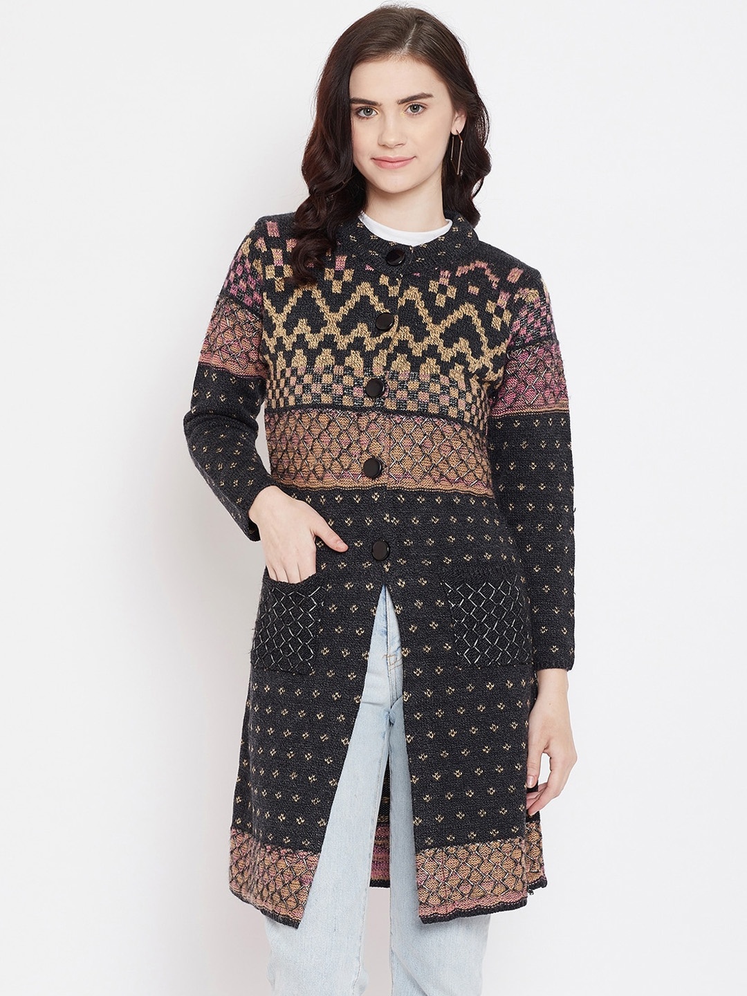 

Zigo Women Black Printed Cardigan Sweater