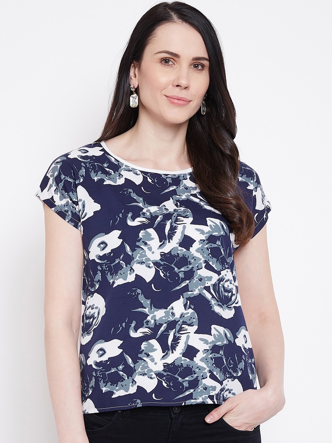 

PURYS Women Navy Blue Printed Top