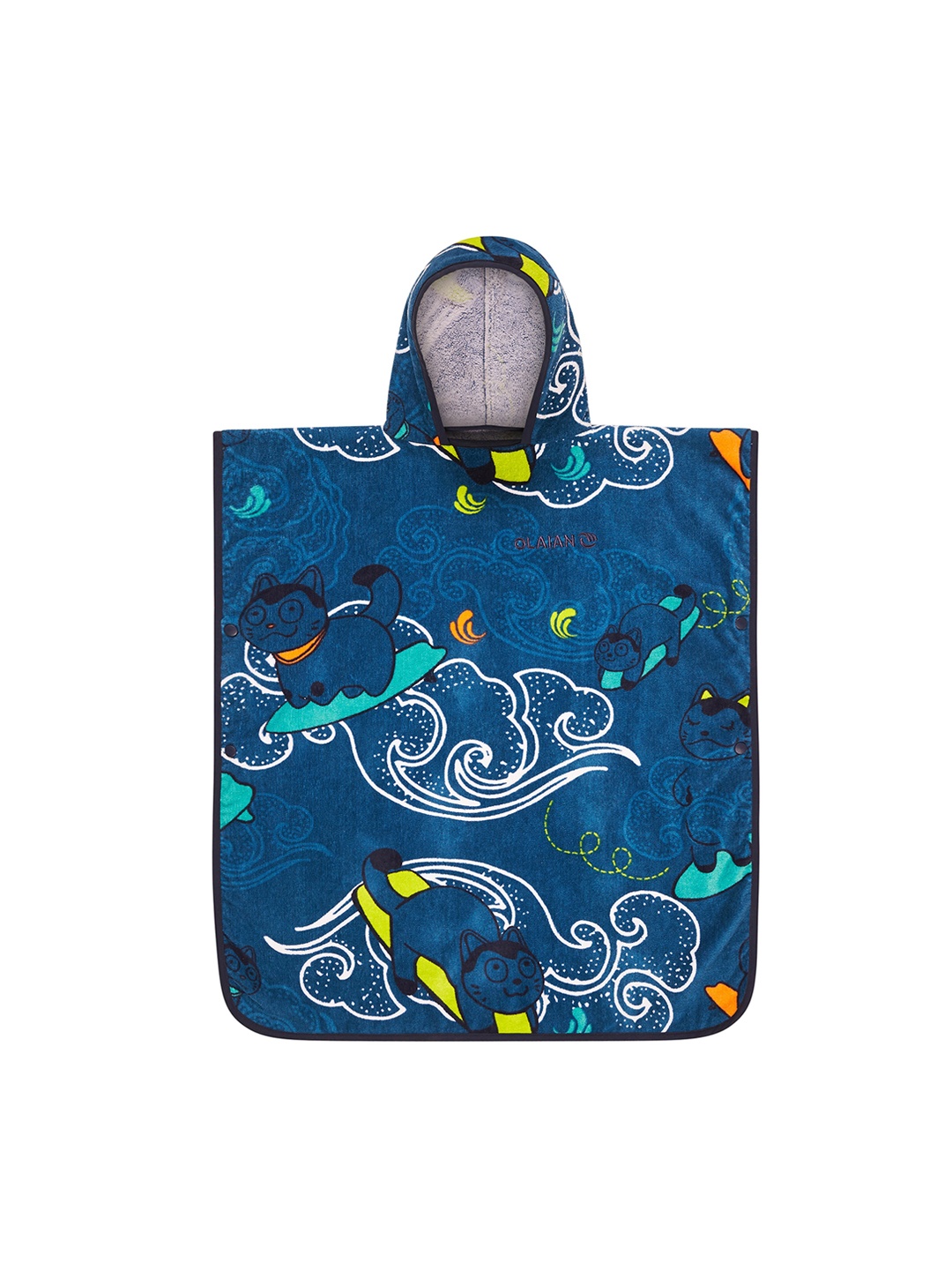 

OLAIAN By Decathlon Kids Blue & White Printed Surf Poncho Style Hooded Robe