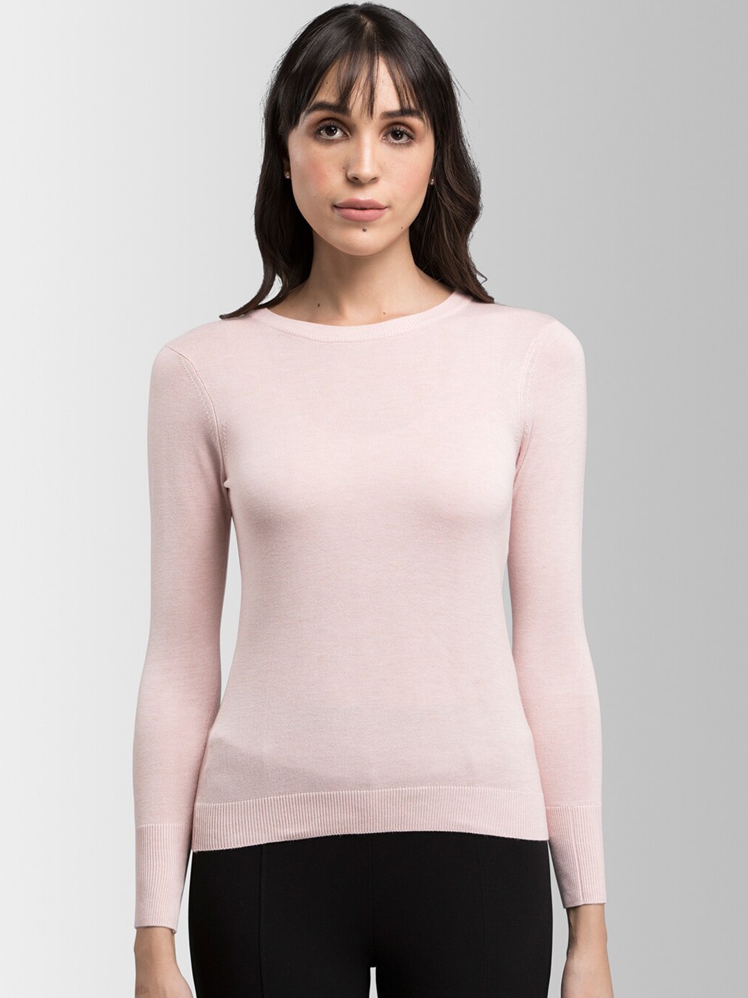 

FableStreet Women Pink Solid Pullover Sweater