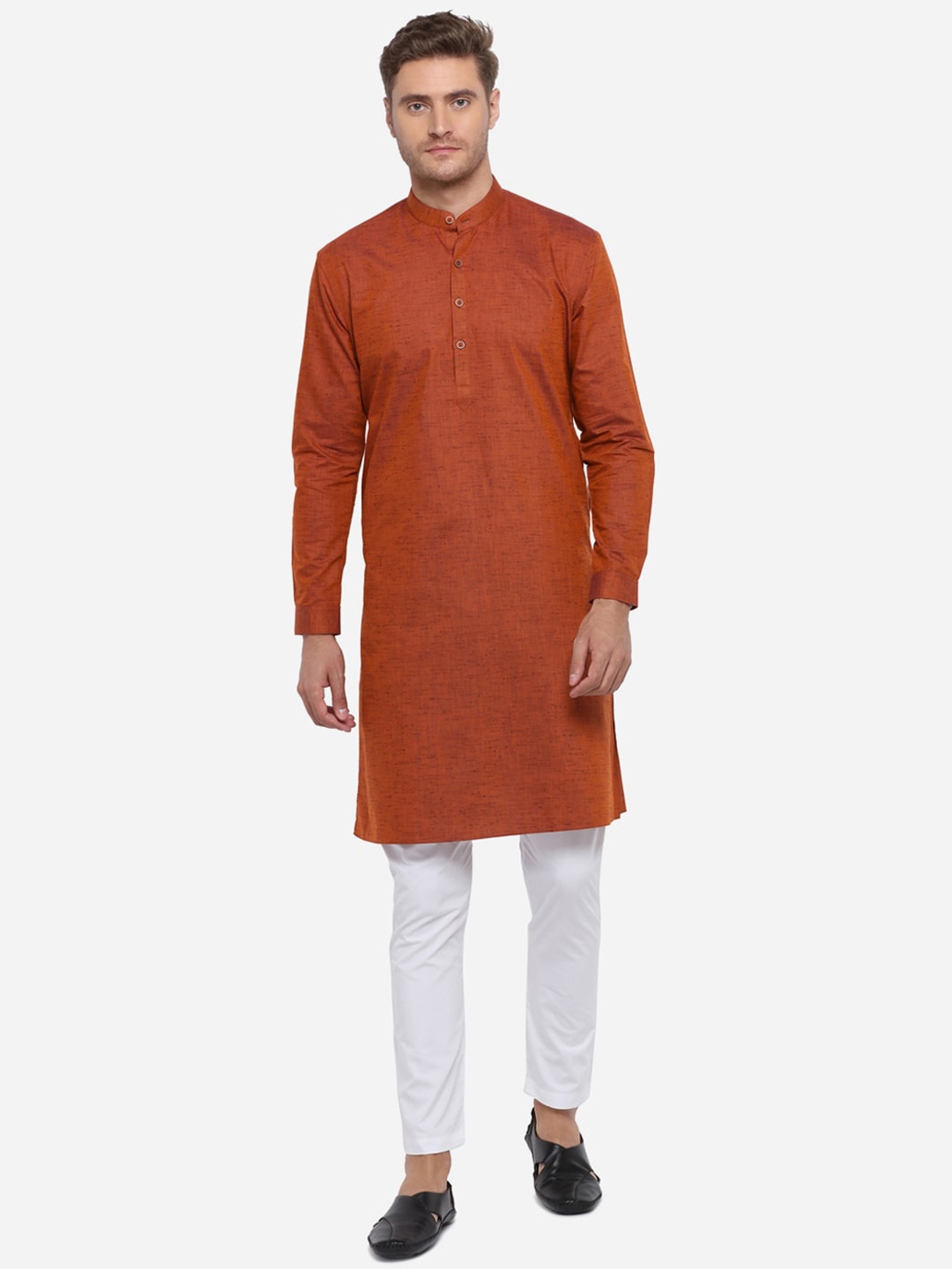

JADE BLUE Men Orange Solid Straight Modi Kurta