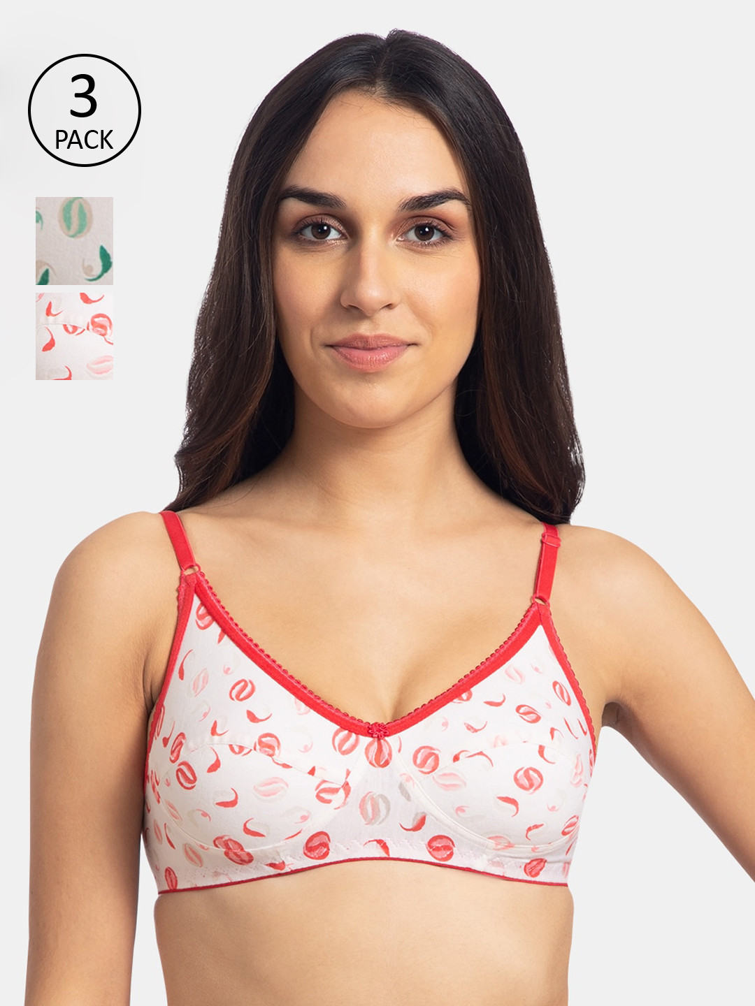 

KOMLI Pack Of 3 Printed Non-Wired Non Padded T-shirt Bras K-126-CRL-GRN, Pink