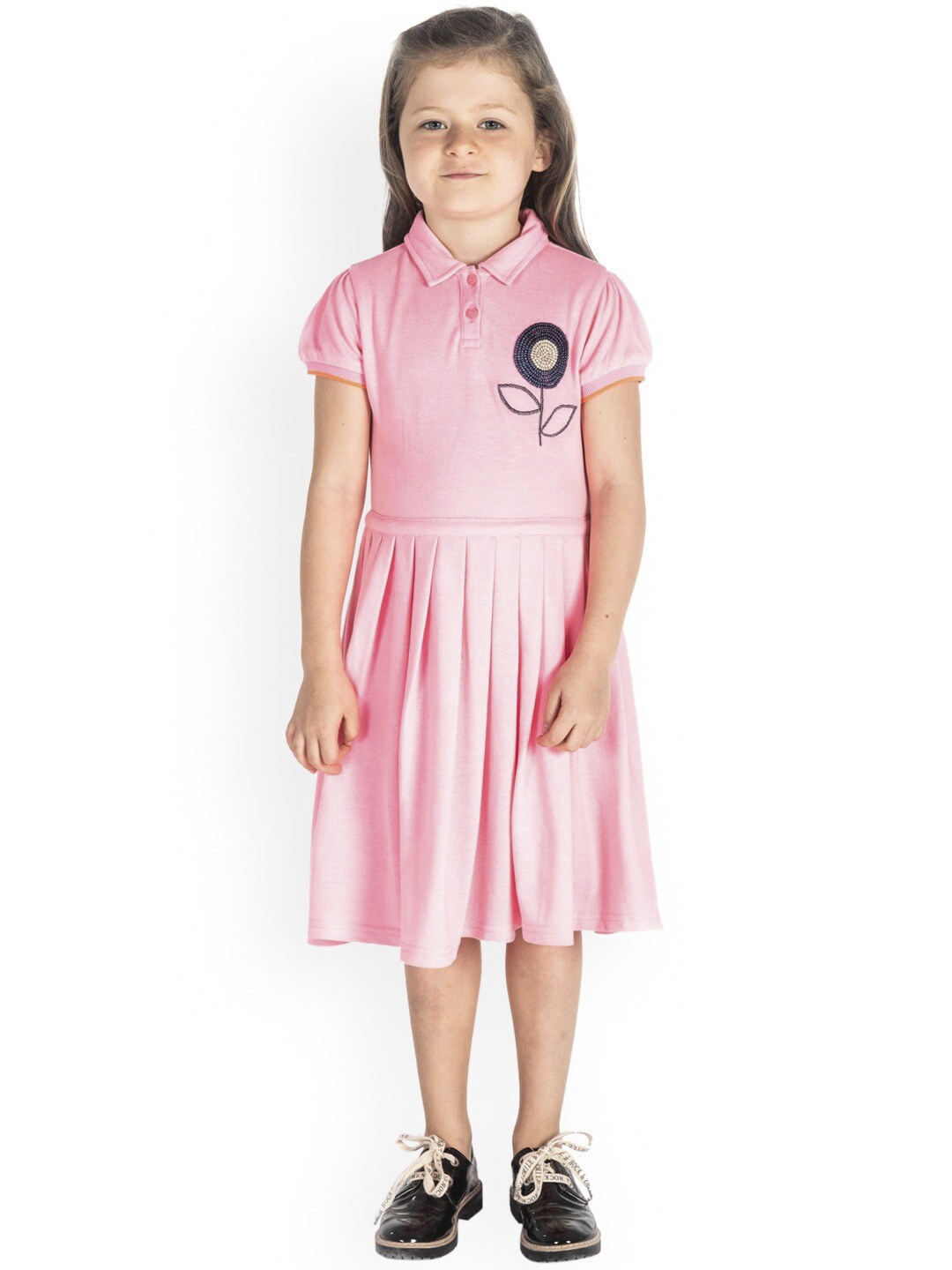 

Cherry Crumble Girls Pink Solid Fit and Flare Dress