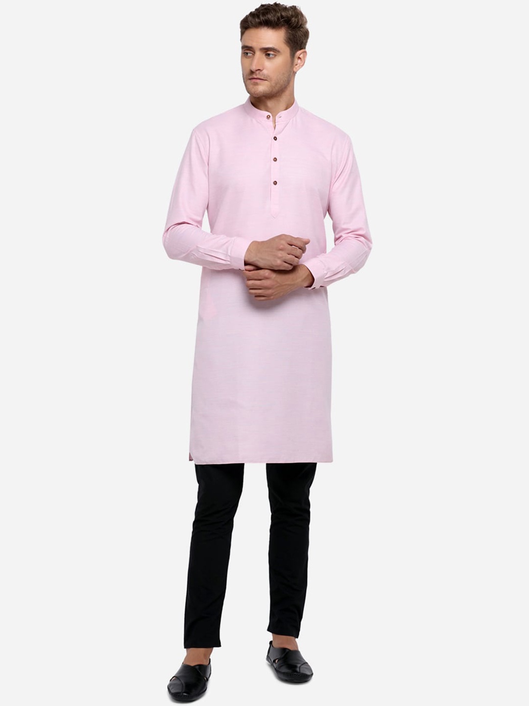 

JADE BLUE Men Pink Solid Straight Modi Kurta