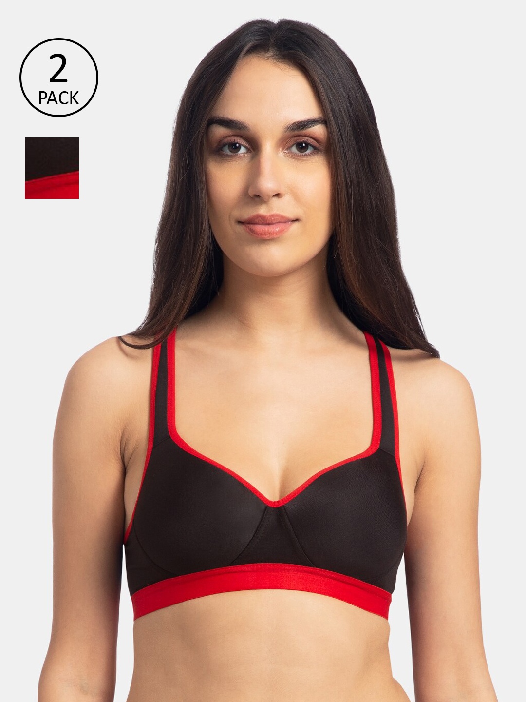 

KOMLI Pack Of 2 Colourblocked Non-Wired Lightly Padded Push-Up Bras K-9411-2PC-BLK-30B, Black