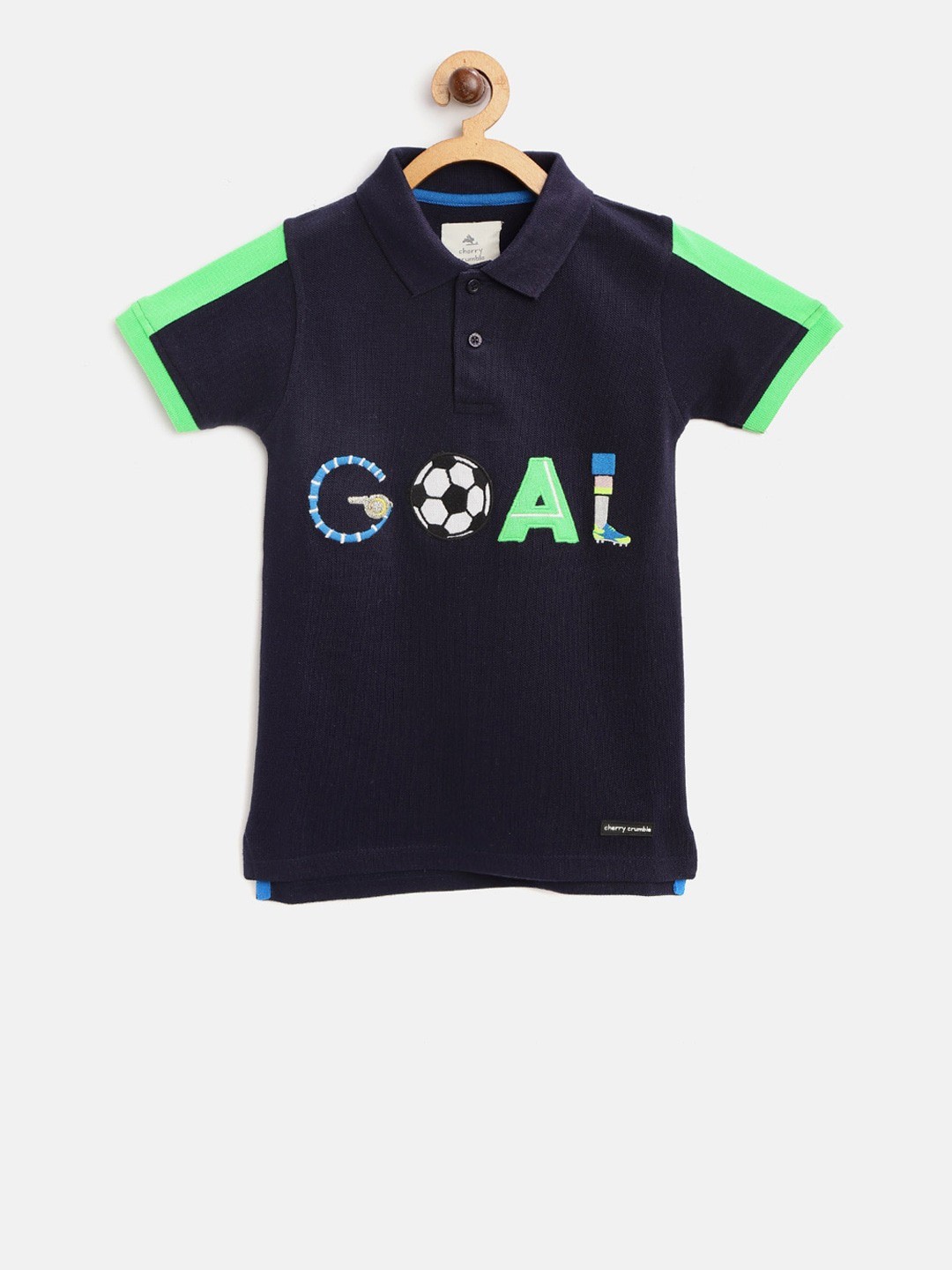 Cherry Crumble Boys Navy Blue Applique Goal Polo T-shirt