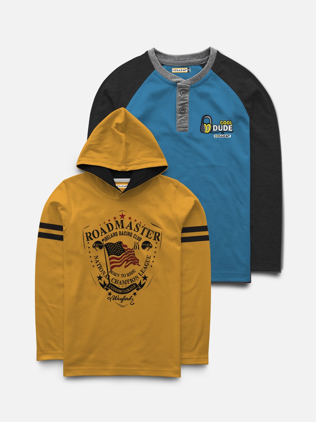 

HELLCAT Boys Pack Of 2 Printed Hood T-shirt, Yellow