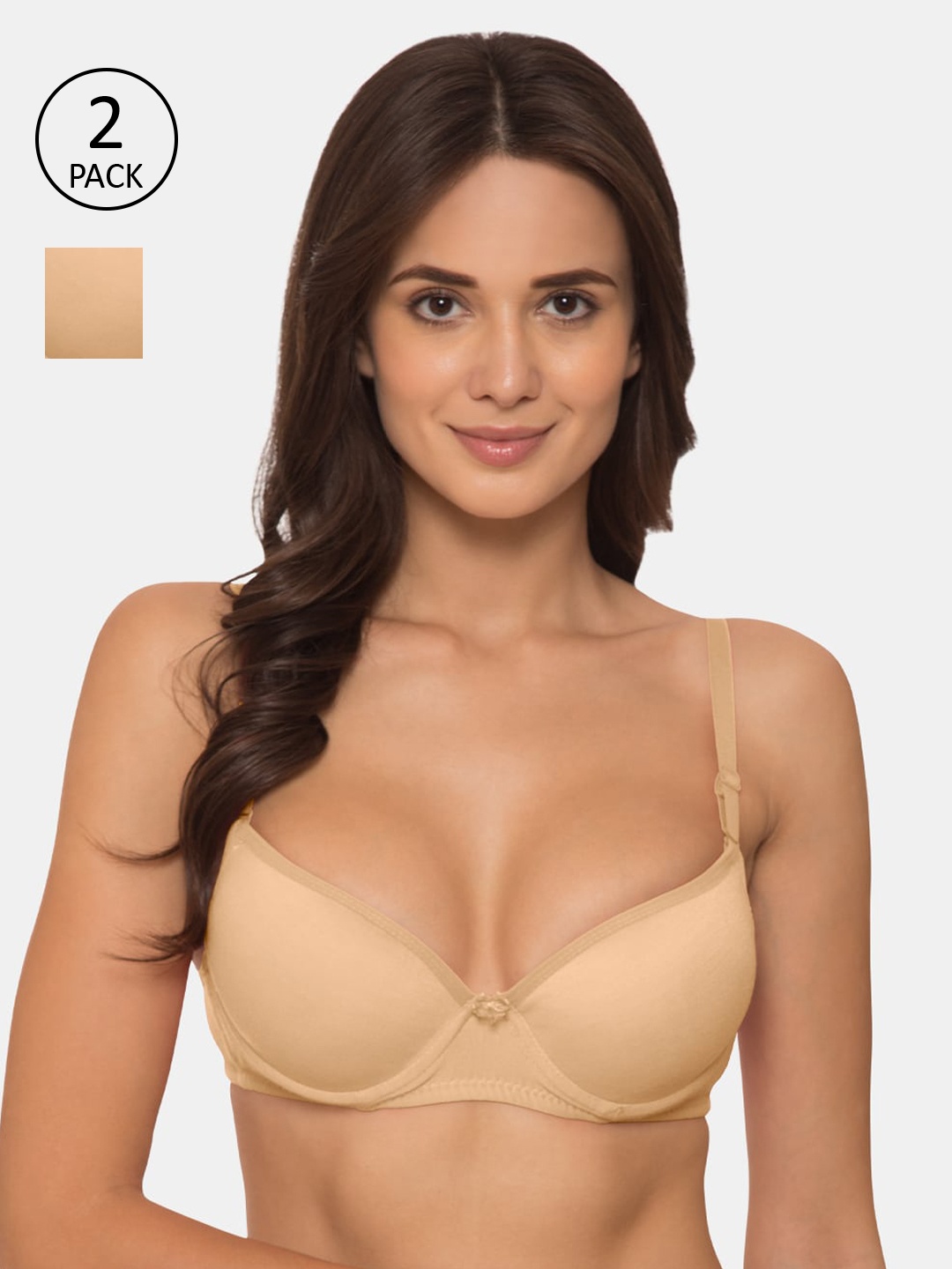 

KOMLI Pack Of 2 Beige Solid Underwired Heavily Padded Everyday Bra K-914-2PC-SK-30B